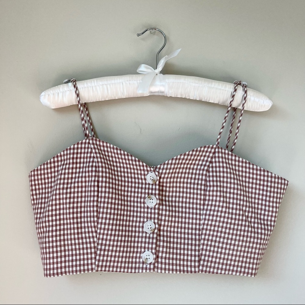 Superdown Checkered Button Crop Top - image 2